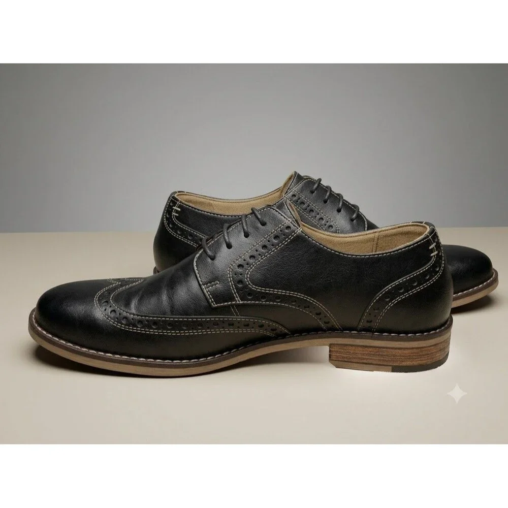 Nunn Bush Nelson Leather Wingtip Dress Shoe Black Men 8½